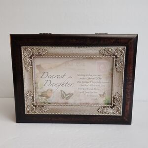 Dearest Daughter Musical Jewelry Box Burl Wood Holds 4.5"x 6.5" Photo by Sankyo